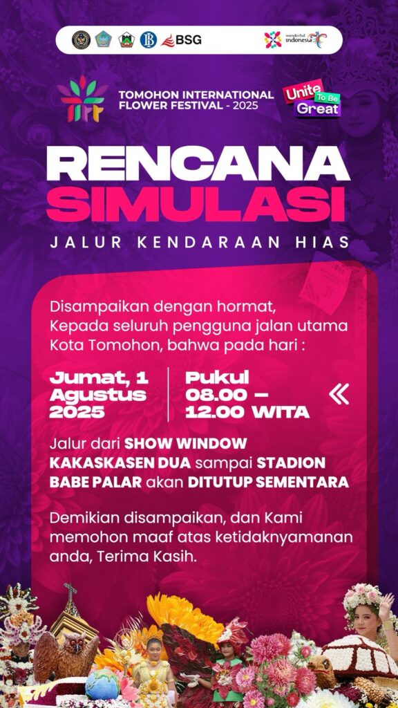 Simulasi Parade Bunga TIFF 2025, Jalur Utama Tomohon Akan Ditutup Sementara